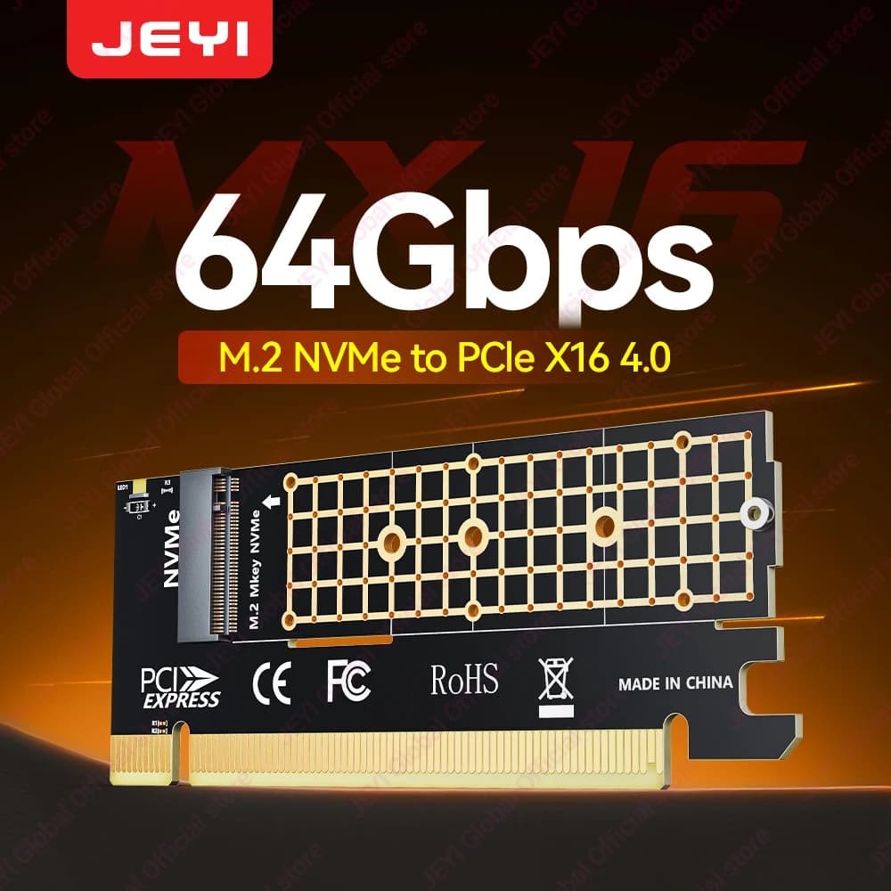 JEYI M.2 NVMe to PCIe 4.0 X16 Adapter Card Supports 64Gbps Compatible with 2280/2260/2242/2230 NVMe SSD 4TB Max to PCIe X16 SIot