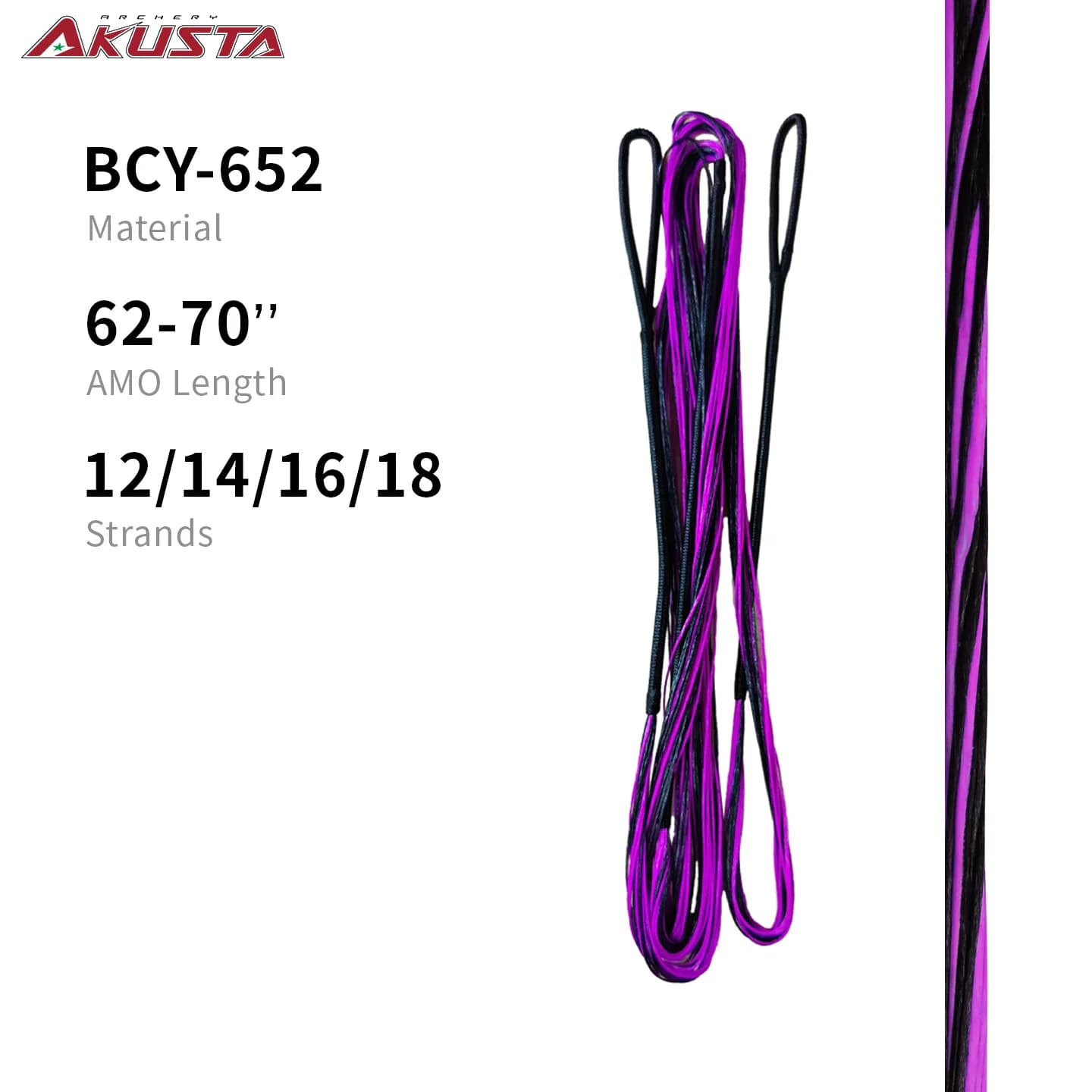 Corda per Arco Ricurvo Akusta BCY652 ILF AMO 62-70 Pollici 12 14 16 18 Fili Nero-Viola per Tiro con l'Arco e Tiro al Bersaglio