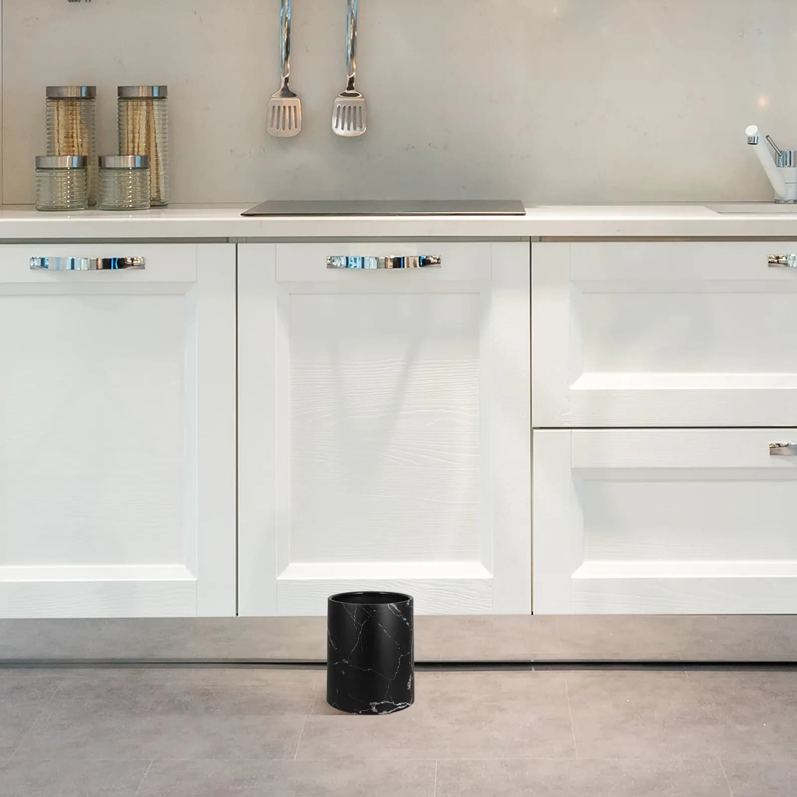 Cestino per Rifiuti Effetto Marmo, Contenitore per Carta e Spazzatura in Plastica, Elegante Bidone Rotondo per Casa, Ufficio, Dormitorio, Bagno, Cucina, Soggiorno
