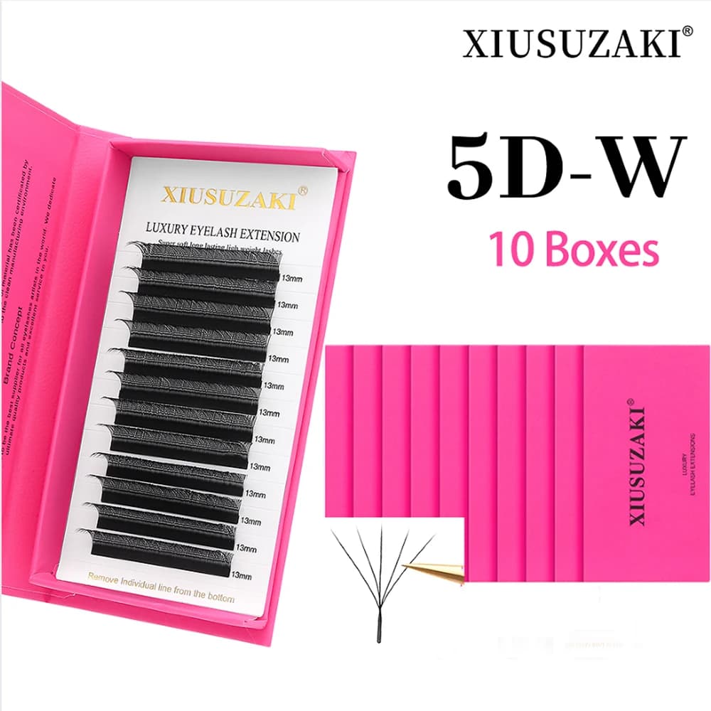 XIUSUZAKI 10 trays/lot Extension lashes 5D to opaque black, Extension W-shaped lashes, Pre-assembled volume veins, Fake eyelashes tools