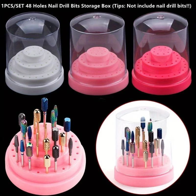 Porta punte per trapano per unghie in acrilico a 48 fori Scatola di immagazzinaggio vuota Supporto per taglierina Contenitore per fresatura per manicure Strumento per accessori per unghie