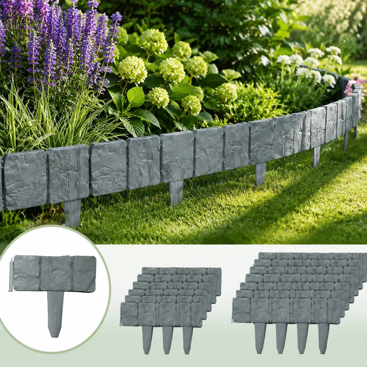 Recinzione in Plastica 20/10 Pezzi, Recinzione da Giardino, Recinzione Pieghevole per Esterni, Recinzione Imitazione Pietra per Scale