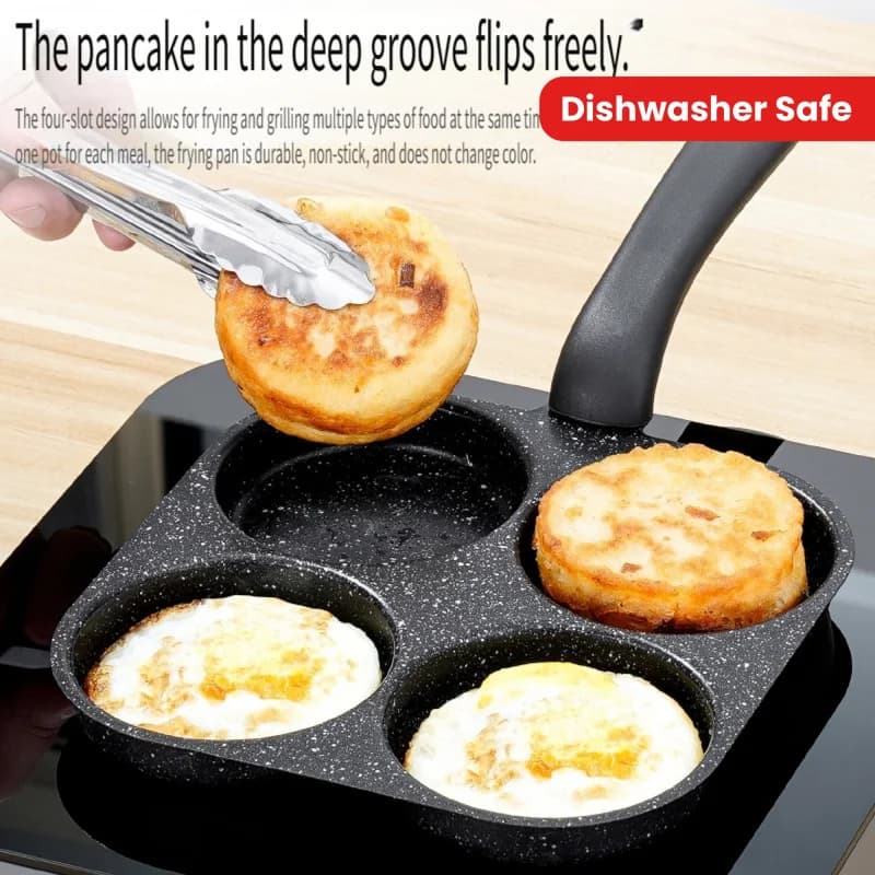 4-in-1 non-stick pan in Egg Cast Iron - With Single Handle, Dishwasher Washable, Compatible with Electric Cooking Plans