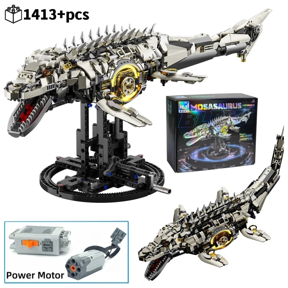 FUNXINEE 1413 pz. Blocchi da Costruzione Tecnici Mosasaurus, Modello Motorizzato di Animale Marino Antico, Giocattolo con Luci e Ingranaggi Rotanti, Regalo