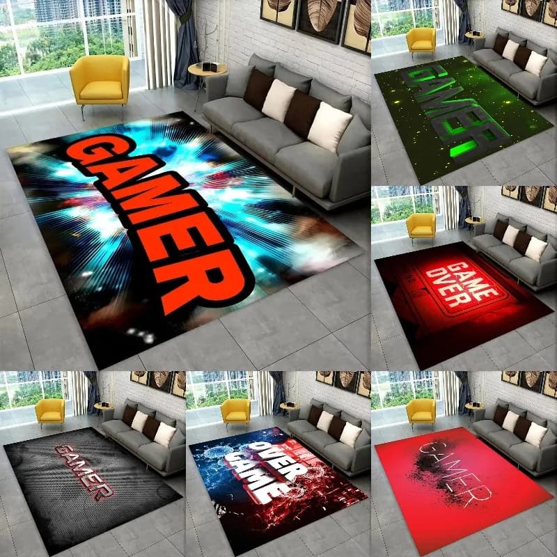 3D Cartoon Gamer Game Over Area Rug,Carpet Rug for Living Room Bedroom Sofa Playroom Doormat Decor,Kids Play Non-slip Floor Mat