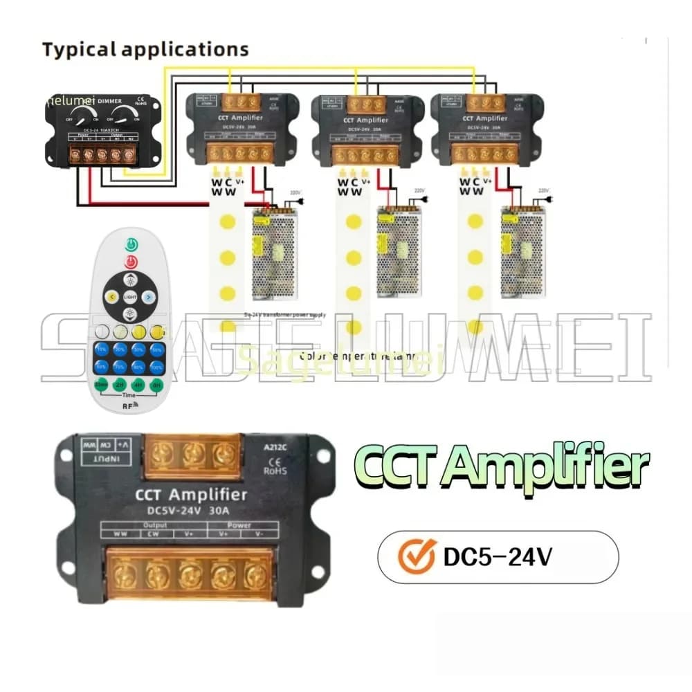5-24VDC Doppia temperatura di colore LED Amplificatore Doppio manopola CCT Dimmer striscia led Amplificatore Ripetitore di segnale di potenza per WW CW Lampada nastro