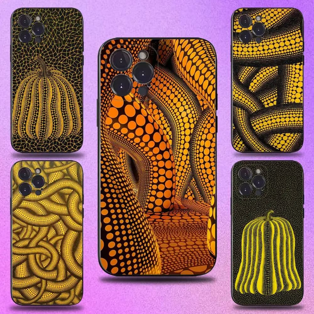 Pumpkin Yayoi Kusama Phone Case For iPhone 11,12,13,14,15,16,17,Pro,Max,Plus,E,SE4,Air,Mini Black Soft Cover