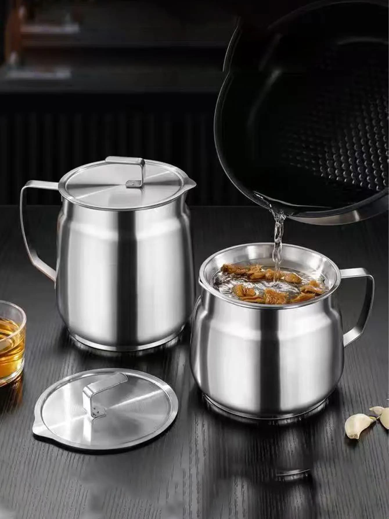 Large Capacity Oil Filter Pot Stainless Steel Kitchen Household Anti-Leak Oil Container Filter Oil Residue Storage Tank Oil Filter Gadget 1 Piece