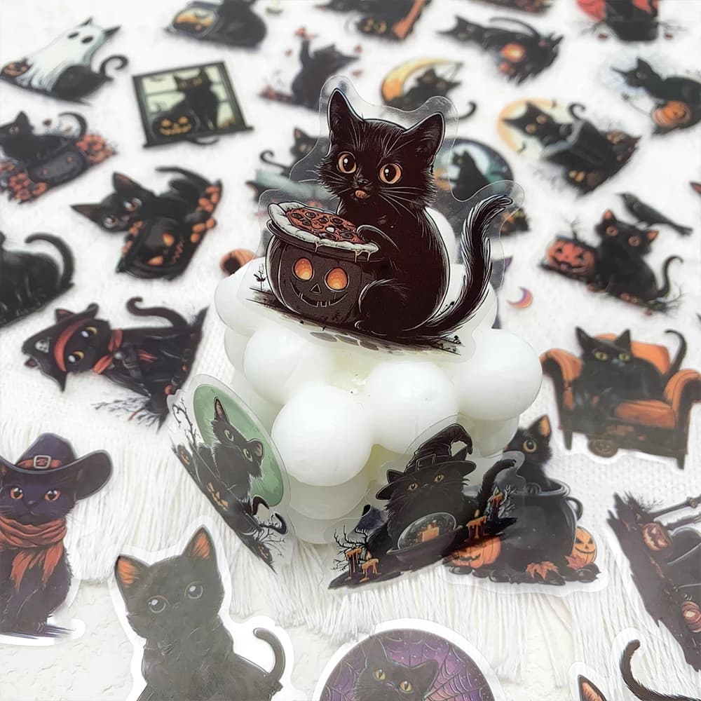 50 pezzi di adesivi in PET gatto nero di Halloween decalcomanie per valigia da parete per laptop skateboard adesivi estetici fai da te regali creativi per festival