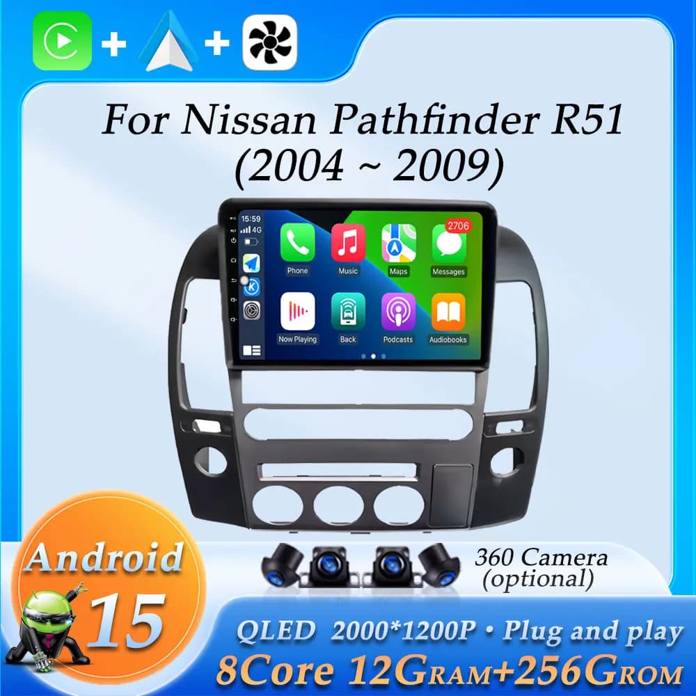 9 pollici per Nissan Pathfinder R51 2004 - 2009 Wireless CarPlay Autoradio Multimediale DSP Stereo Lettore di Navigazione GPS Android 15