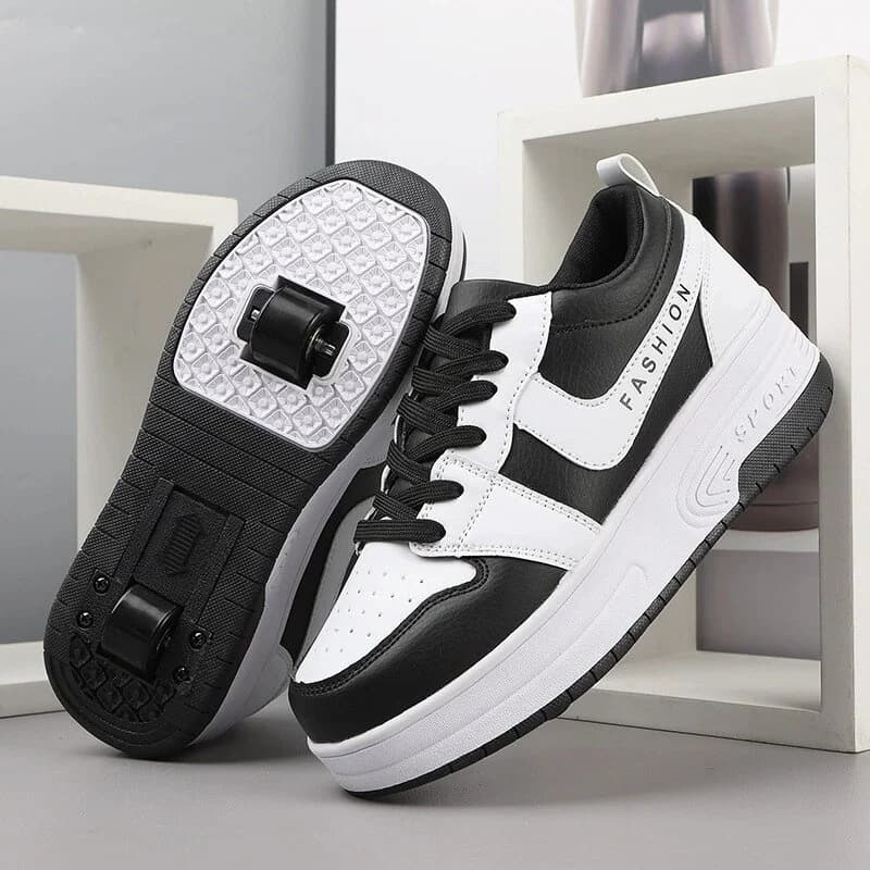 Deformazione Parkour scarpe 2 ruote pattini a rotelle in pelle o Mesh bambini adulti Sneakers Unisex Street Urban Fitness scarpe da pattinaggio