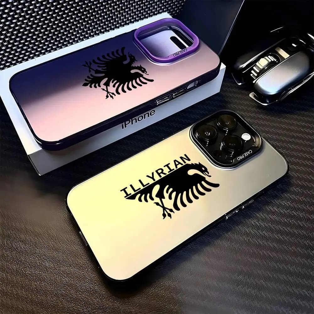 Bandiera albanese Mappa Cassa Del Telefono Colore Argento Borsette Per lPhone 17 16 16e 15 14 13 12 11 Pro Max Plus Copertura Antiurto Opaca