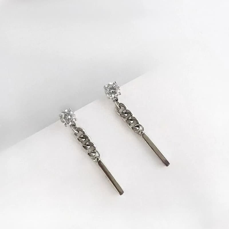 Orecchini a bottone in argento sterling 925 con zirconi, regalo di design con ciondolo a catena squisito alla moda per ragazze, gioielli eleganti per le donne