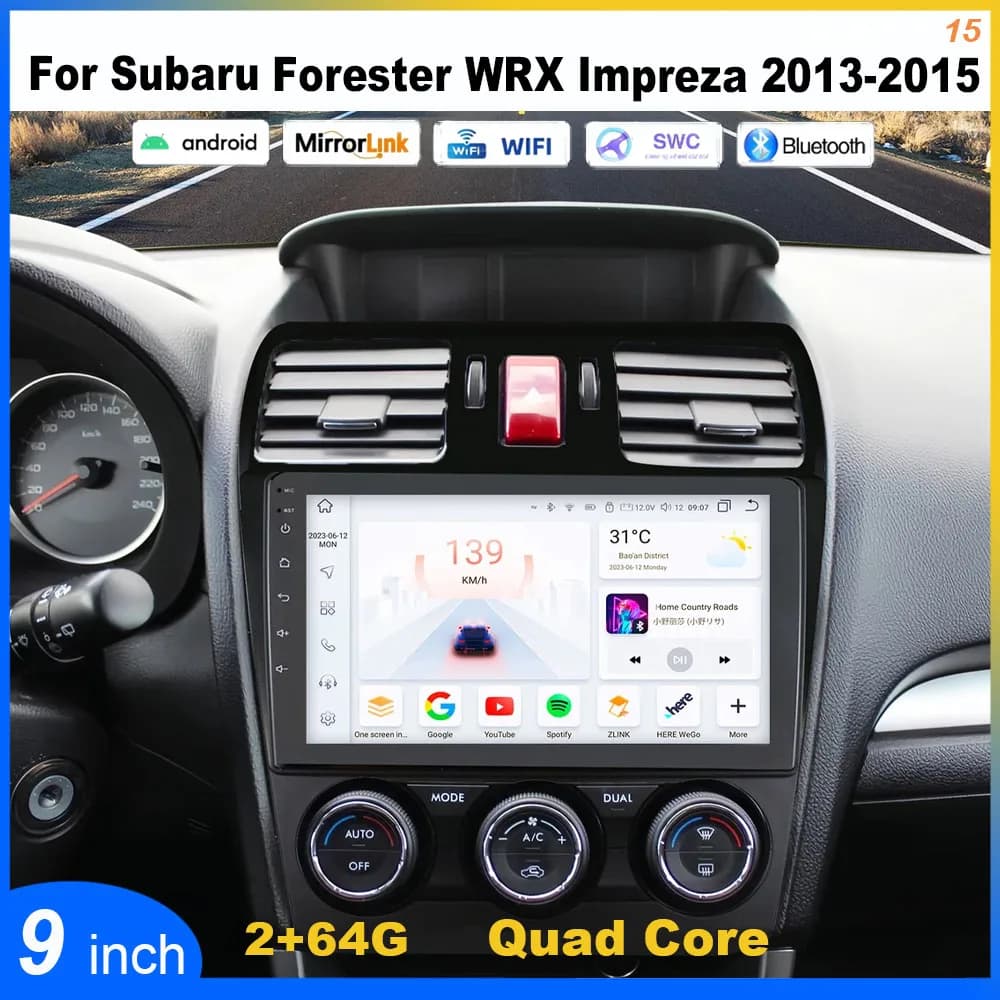 Car GPS Navi for Subaru Forester WRX Impreza 2013-2015 Android 15 Stereo Radio with Carplay/Android Auto 9-inch Player 2GB+64GB