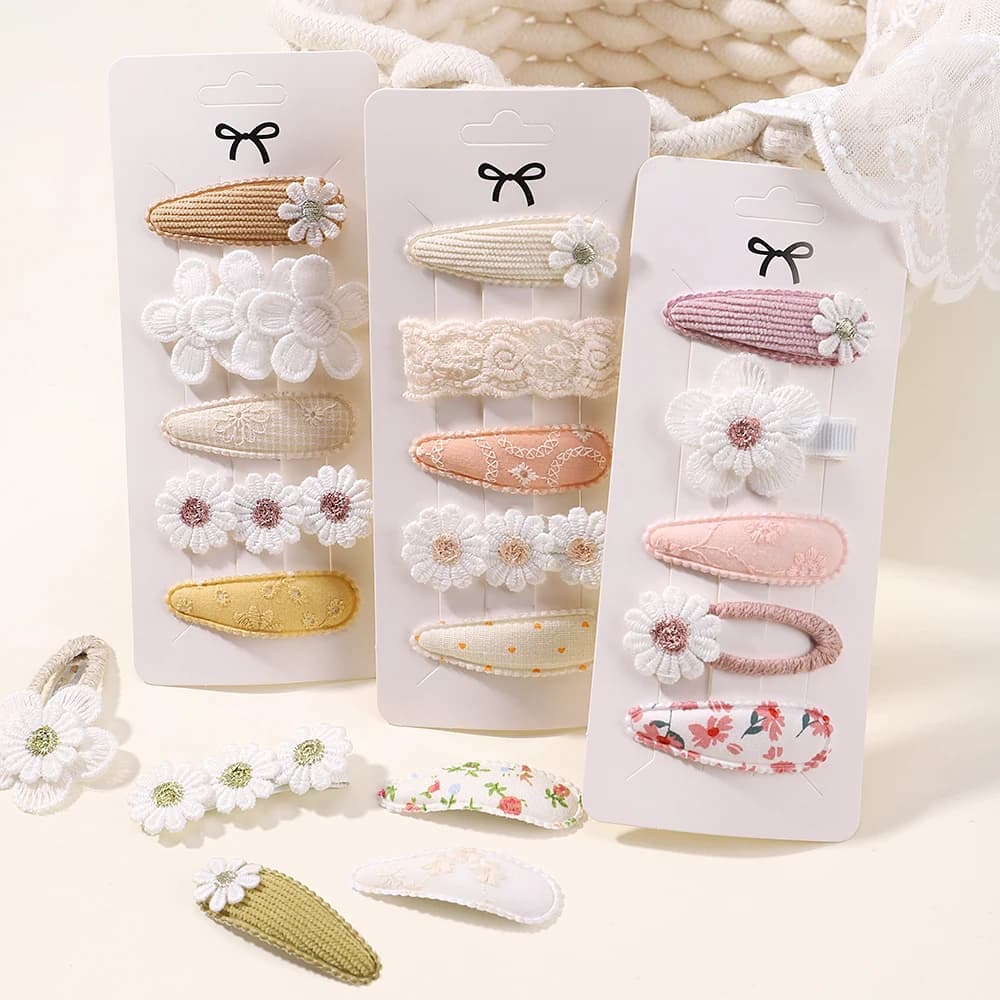 5Pcs/Set Mini Floral Bow Bunny Hair Clips Cute Princess Hairpins for Toddler Baby Girls Bangs Side Hair Accessories