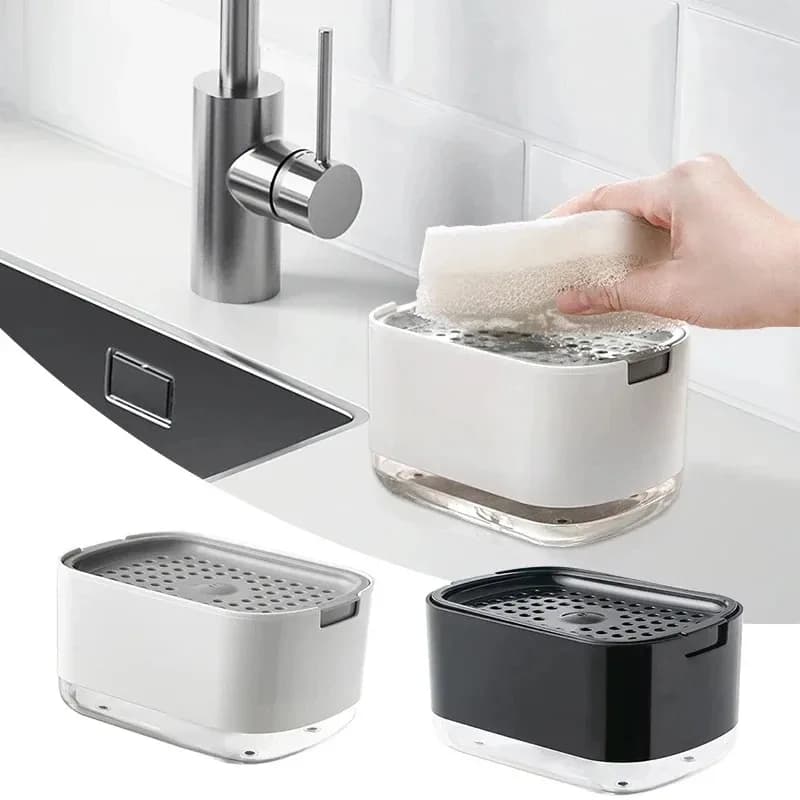 Dispenser di Sapone Liquido 2 in 1 con Porta Spugna per Cucina e Bagno, Accessori per il Lavaggio