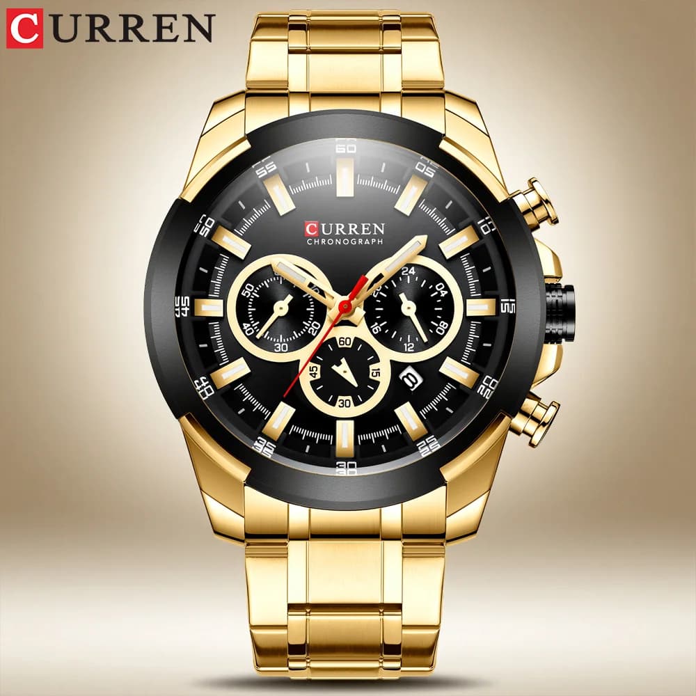 CURREN Men's Chronograph Watch Large 48mm Dial With Stainless Steel Strap Triple Substellars Luxury Quartz Sport Wrist Watch