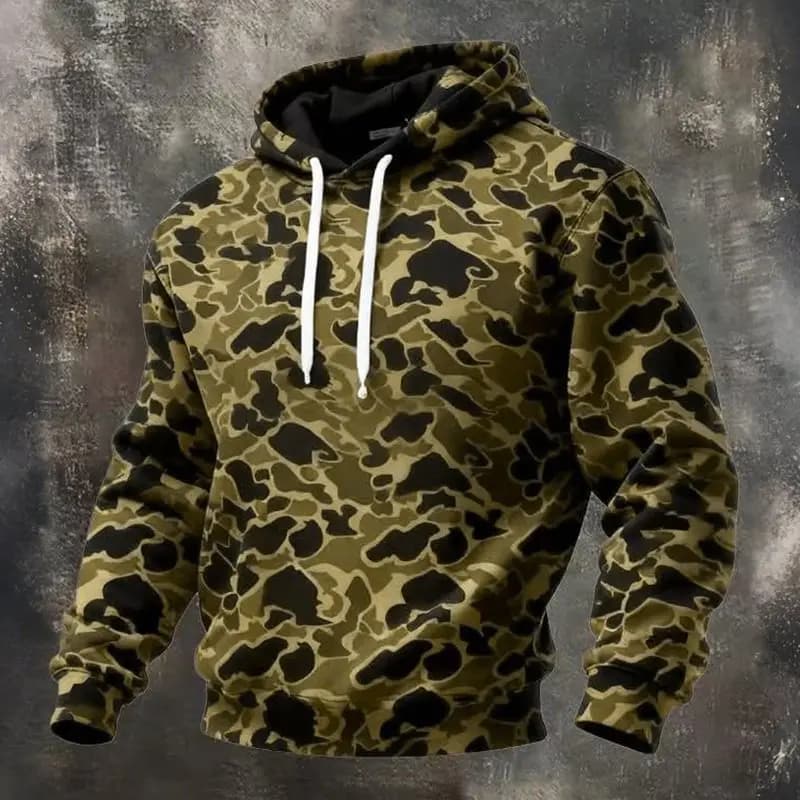 Spring 2026 Men's Fashionable 3D Sports Hoodie Casual Camouflage Texture Windproof Comfortable Cotton Polyester Blend Sweatshirt
