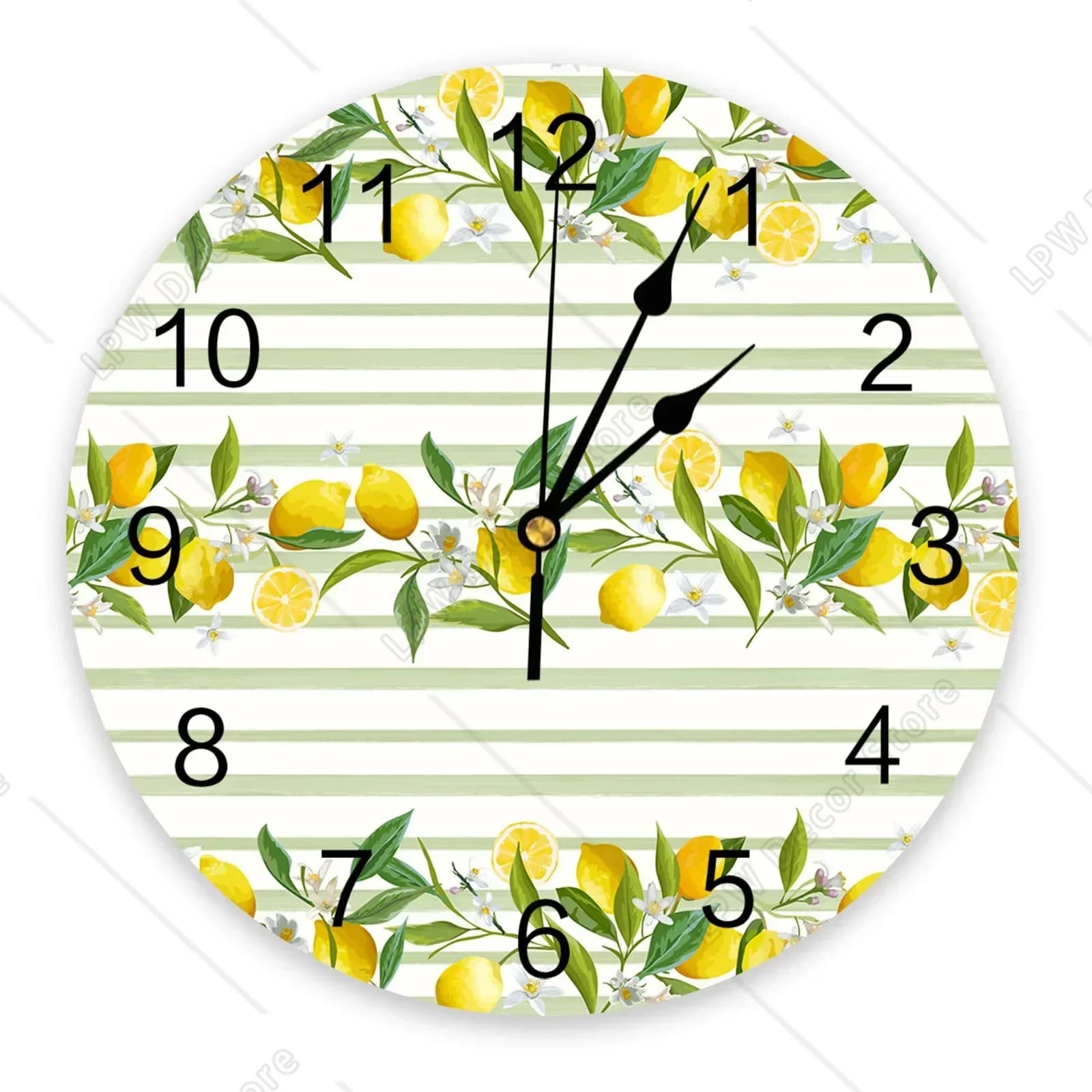 Orologio da parete per camera da letto con frutta estiva a strisce di limone Grande cucina moderna da pranzo Orologi da parete rotondi Orologio da soggiorno Decorazioni per la casa