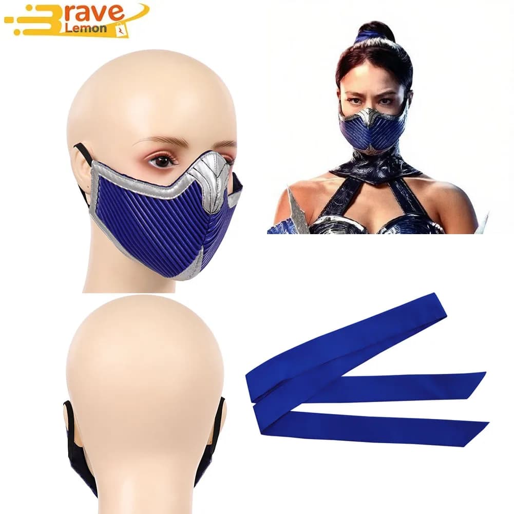 Maschera e Sciarpa Cosplay Kitana, Accessori Costume Mortal Kombat, Fascia per Capelli, Accessori per Travestimento Donna, Copricapo per Halloween e Carnevale