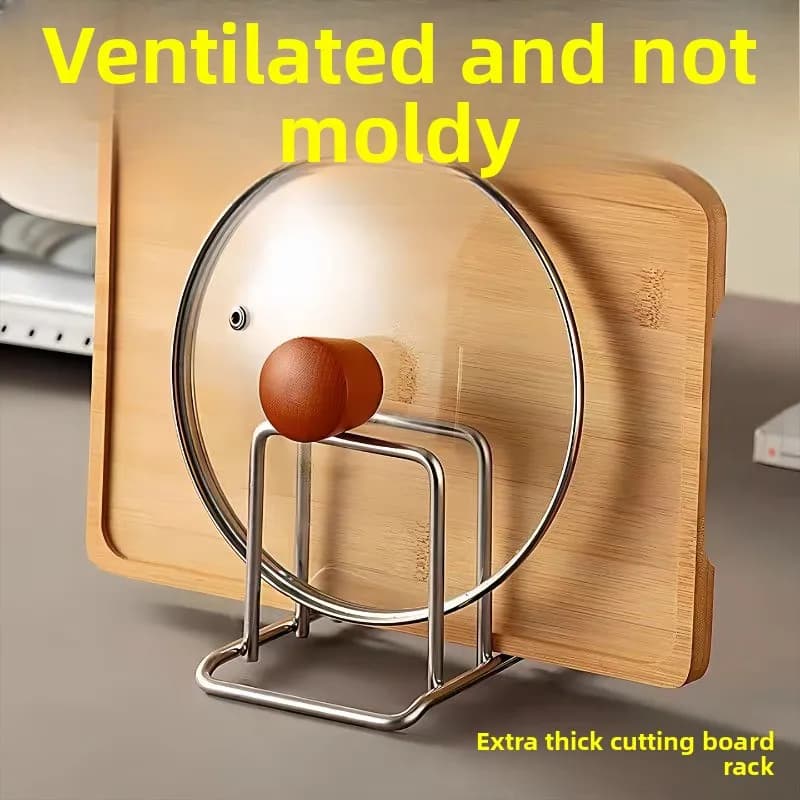 Stainless Steel Cutting Board Holder, Space Saving Countertop Organizer Rack for Pot Lids & Chopping Boards