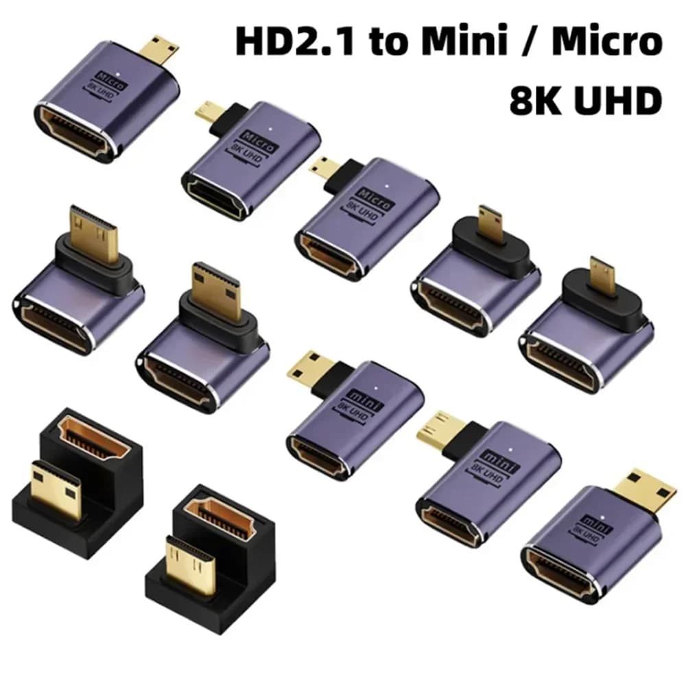 Adapter Angle to 90 Degrees 8K 4K 120Hz, Mini Micro to HDMI Compatible, Splitter HDMI to U Shape, Male-Femmina Converter