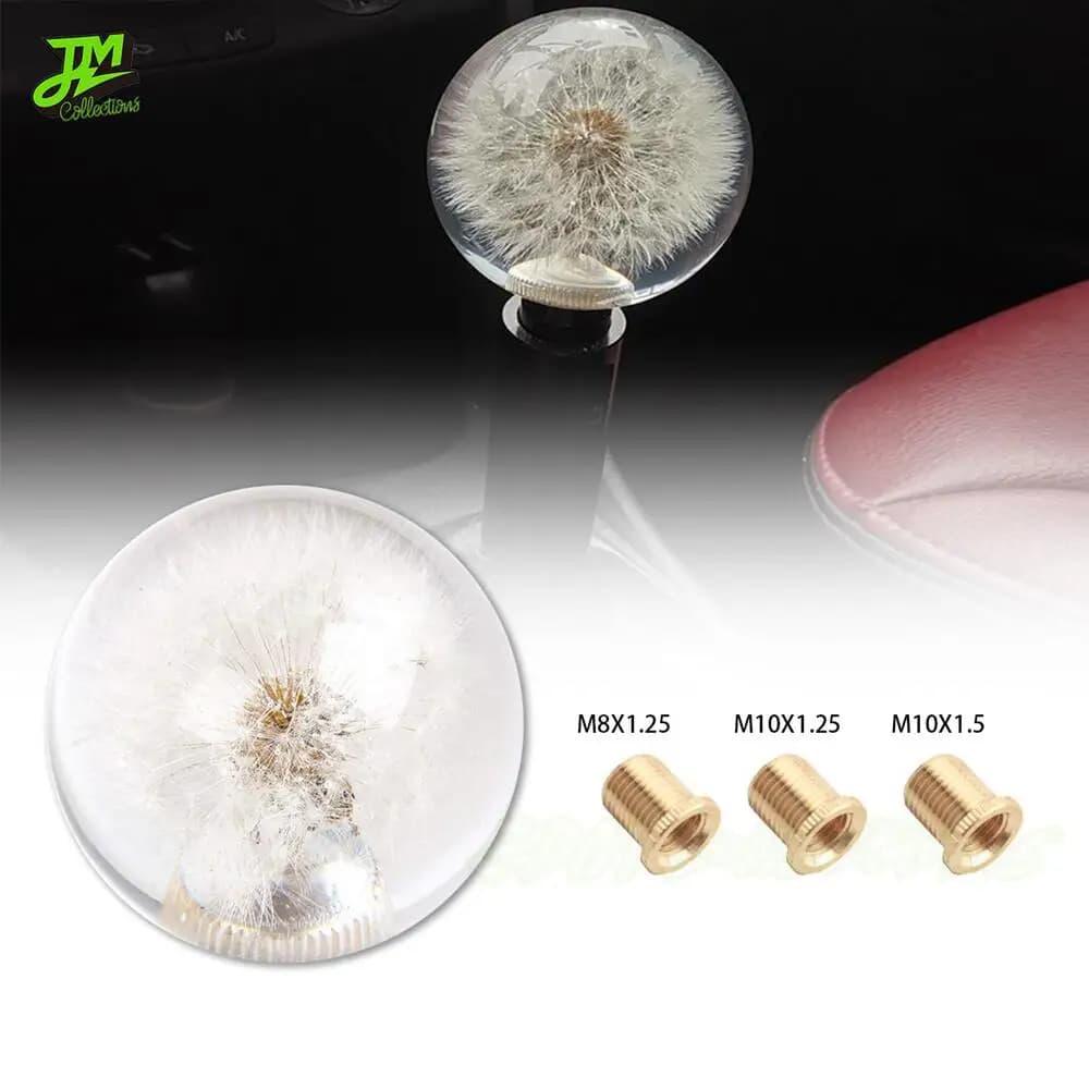 Pomello del cambio per auto con fiori veri, 70 mm, sfera di cristallo da corsa, dente di leone, per accessori interni di trasmissione manuale universale automatica