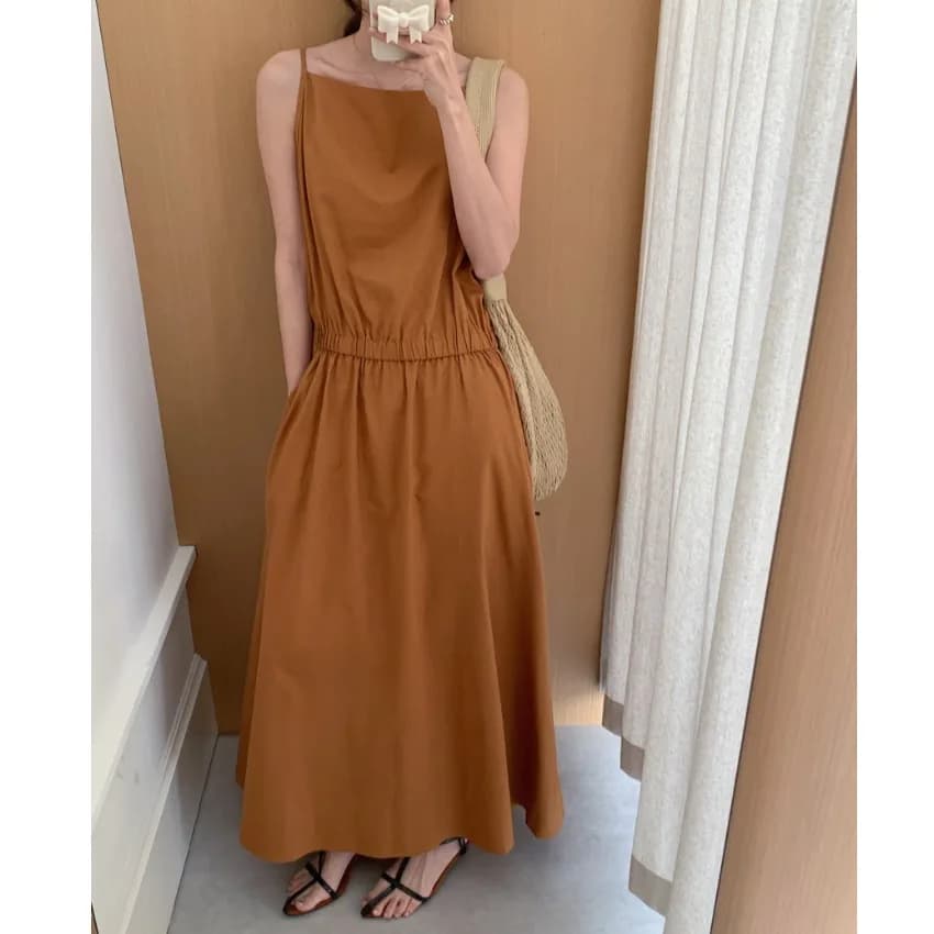 Ladies Loose Fit Sleeveless Strap Dress Korean Style Versatile Long Dress Spring Summer Autumn Fashion Casual Wear for Variou...