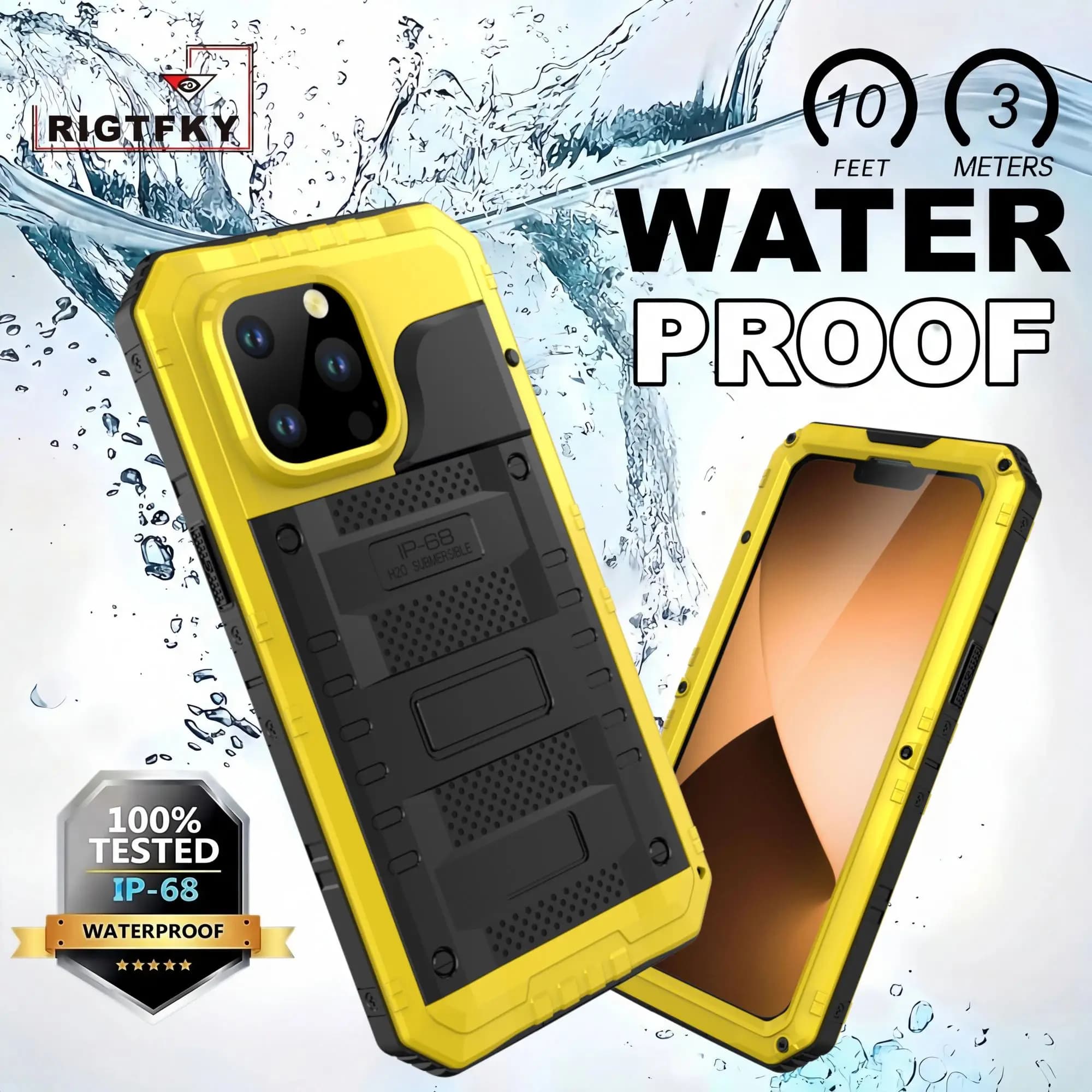 Custodia in metallo antiurto per iPhone 15 14 Plus 13 Pro Max, impermeabile IP68, protezione completa per nuoto e snorkeling