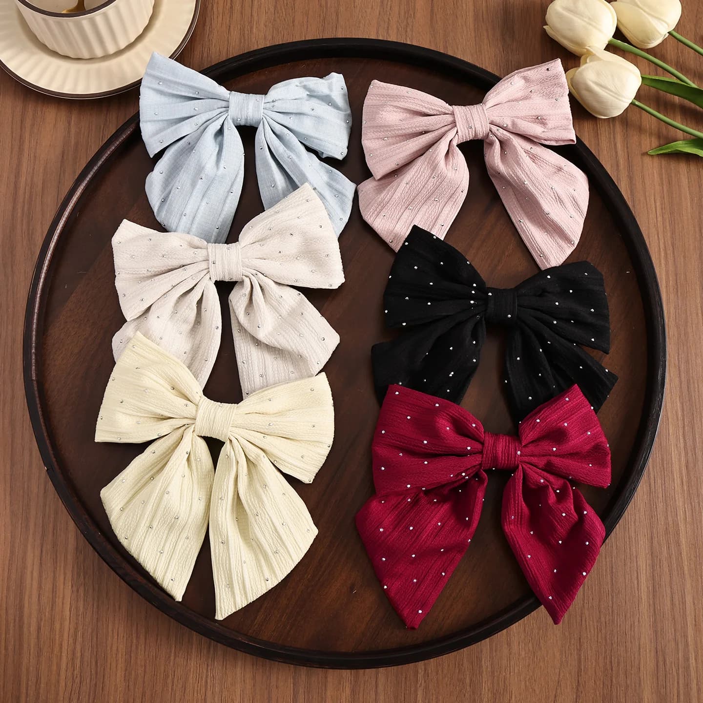 Crystal Bowknot Hair Clip for Women Sparkly Rhinestone Barrette Starry Hair Accessories Ponytail Holder Back of Head Daily Wear