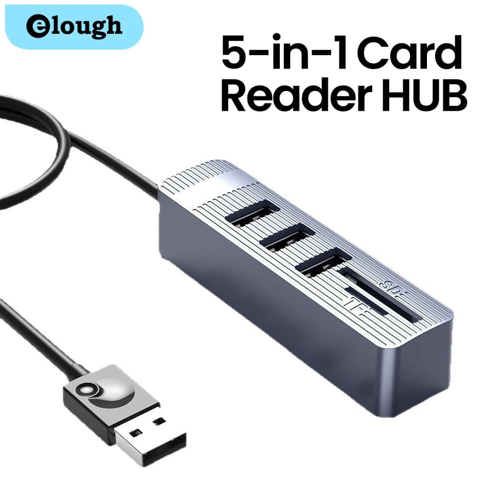 Hub USB 5 in 1 con lettore di schede SD/TF, trasferimento dati veloce USB 2.0, alimentatore, splitter multi USB per accessori computer