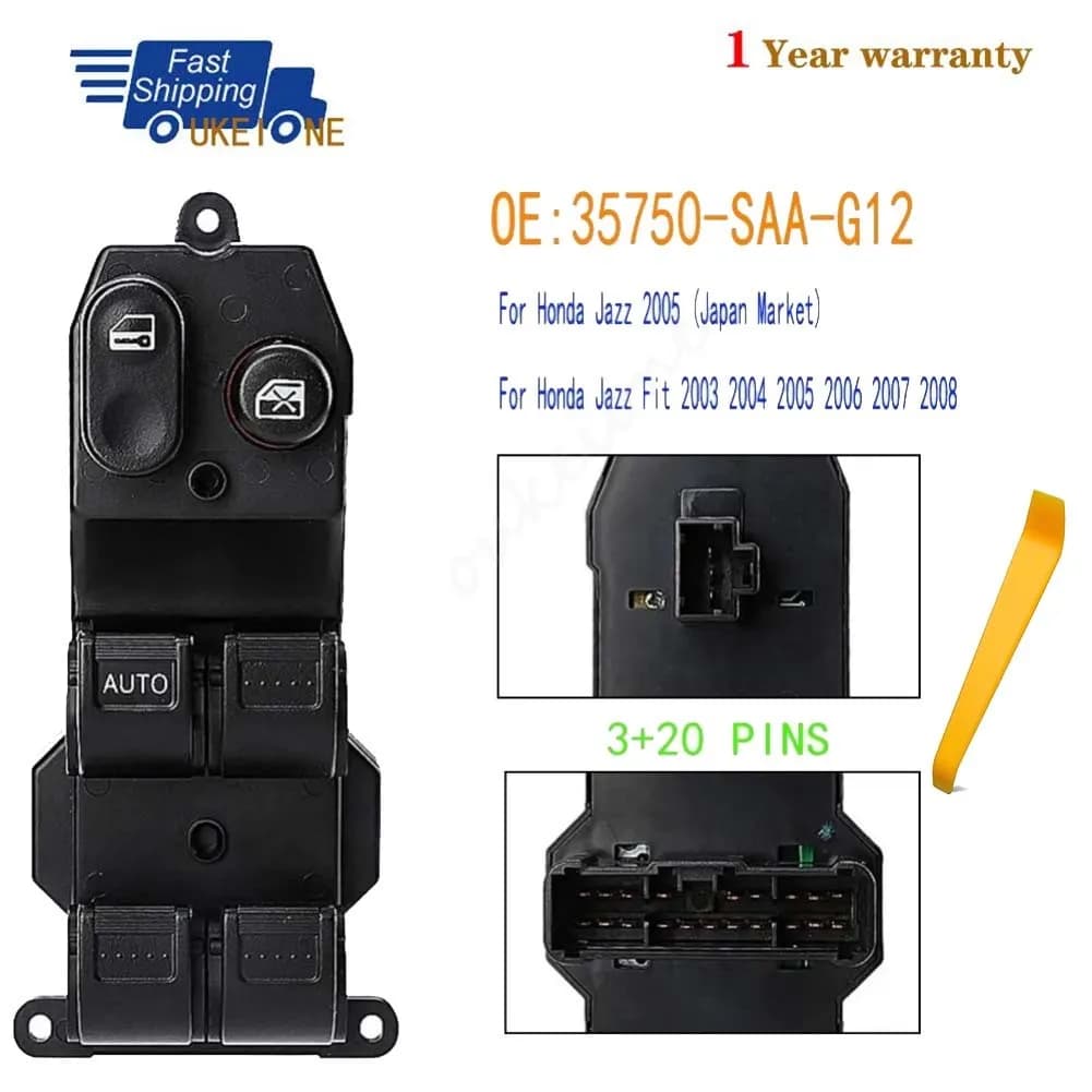 35750-SAA-G12 Per 2003 2004 2005 2006 2007 2008 Honda Jazz Anteriore Sinistro Elettrico Sollevatore Finestra Interruttore Pulsante Accessori Auto