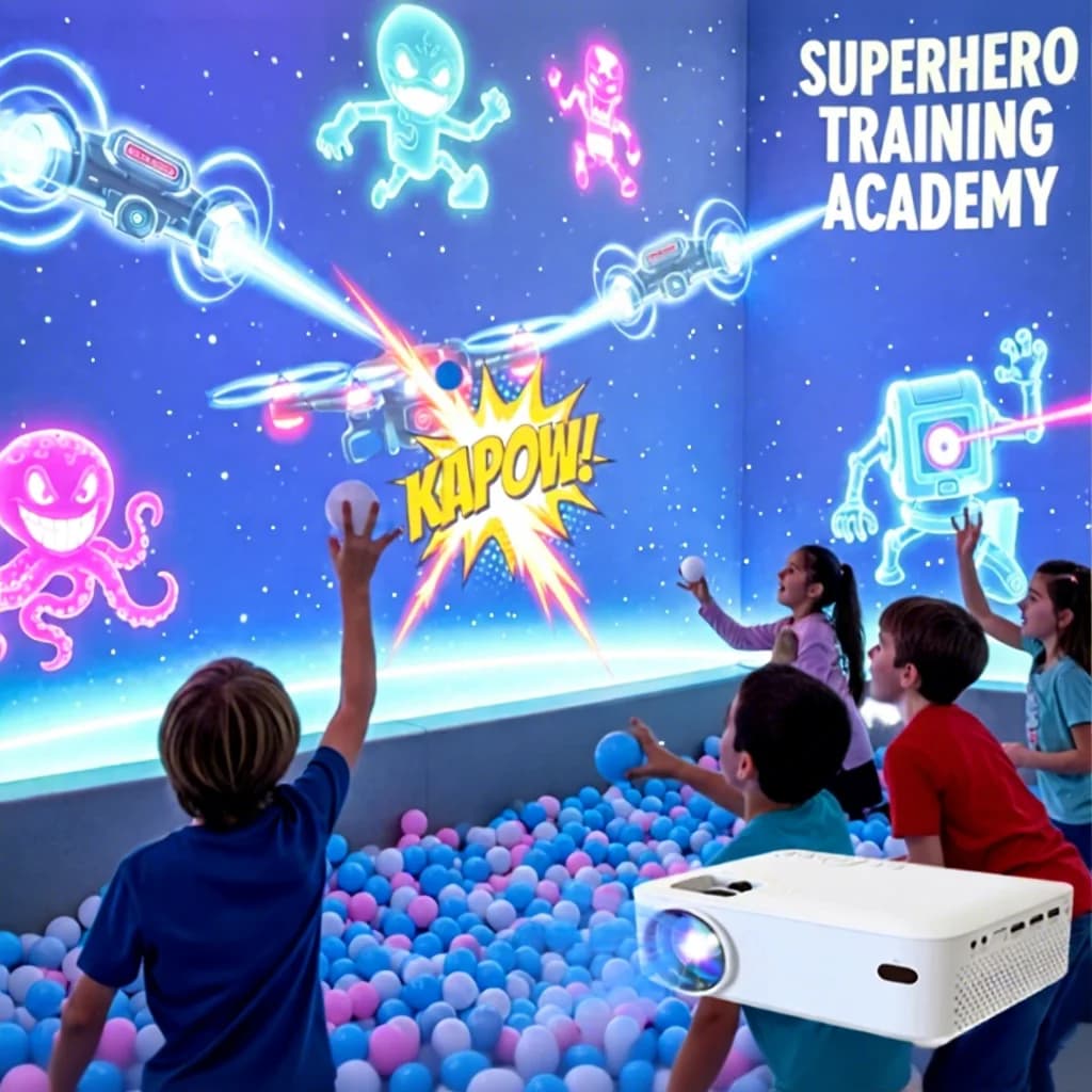 Proiettore Interattivo per Bambini con Schermo Personalizzabile 1080p, Giochi di Proiezione con Palla, Garanzia di 12 Mesi per Divertimento