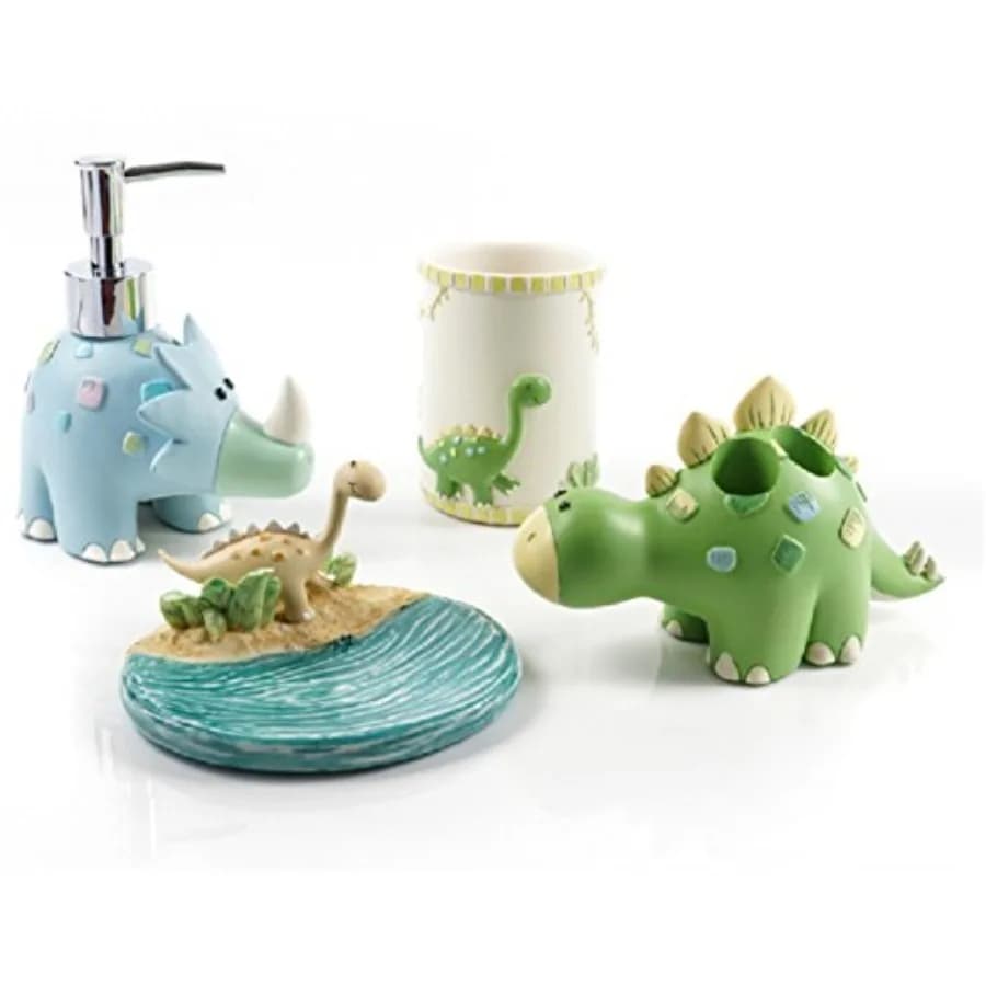Set di accessori da bagno a forma di dinosauro dei cartoni animati: porta spazzolino, bicchiere, portasapone