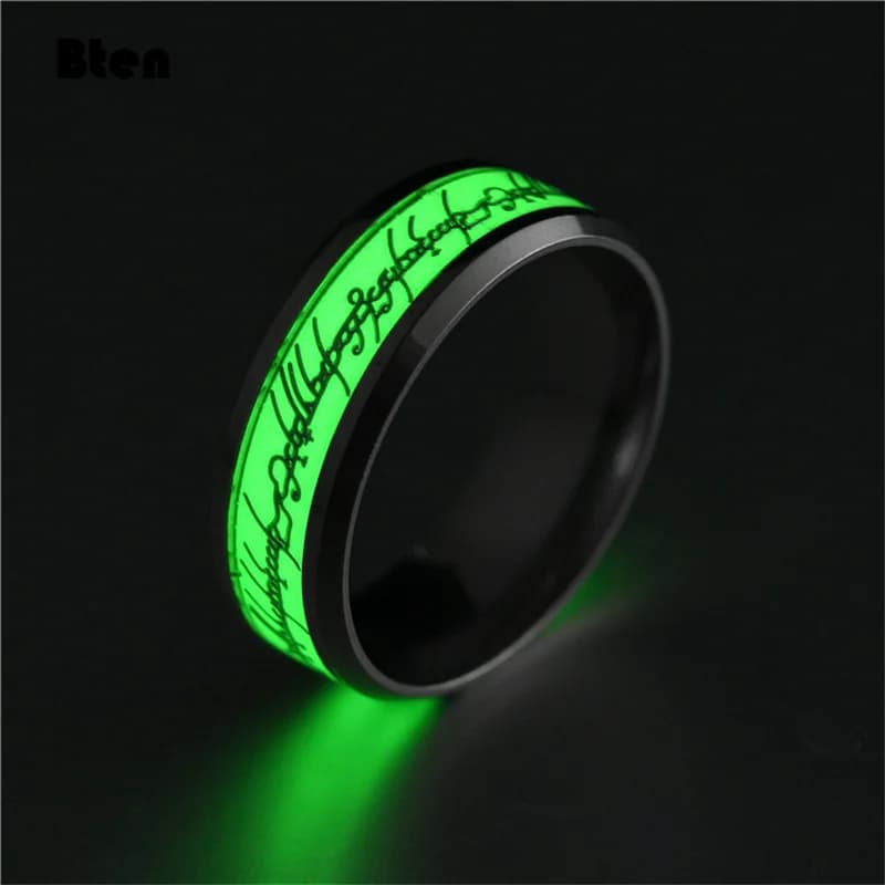 Anello luminoso Bten Nero Moda Uomo Anello minimalista in acciaio inossidabile Anello luminoso Coppia nel buio Gioielli Nero prepotente