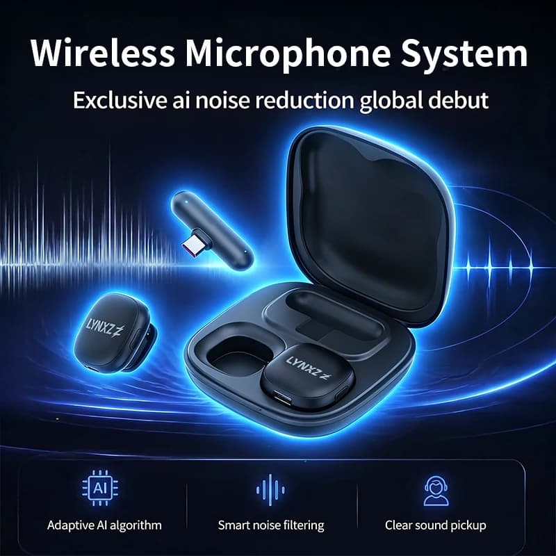 LYNXZ Wireless Microphones Portable Microphone Lavalier AI Noise Reduction USB C / IOS Plug for Interview Video Podcast Vlog