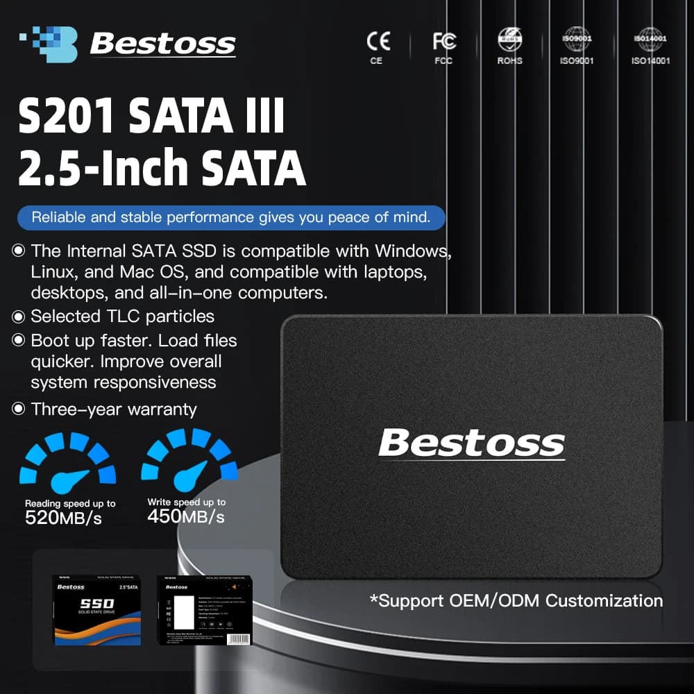 SSD Interno SATA3 Bestoss da 2.5 Pollici 120GB 128GB 240GB 256GB 480GB 512GB 1TB 2TB Unità a Stato Solido per Laptop e PC Desktop