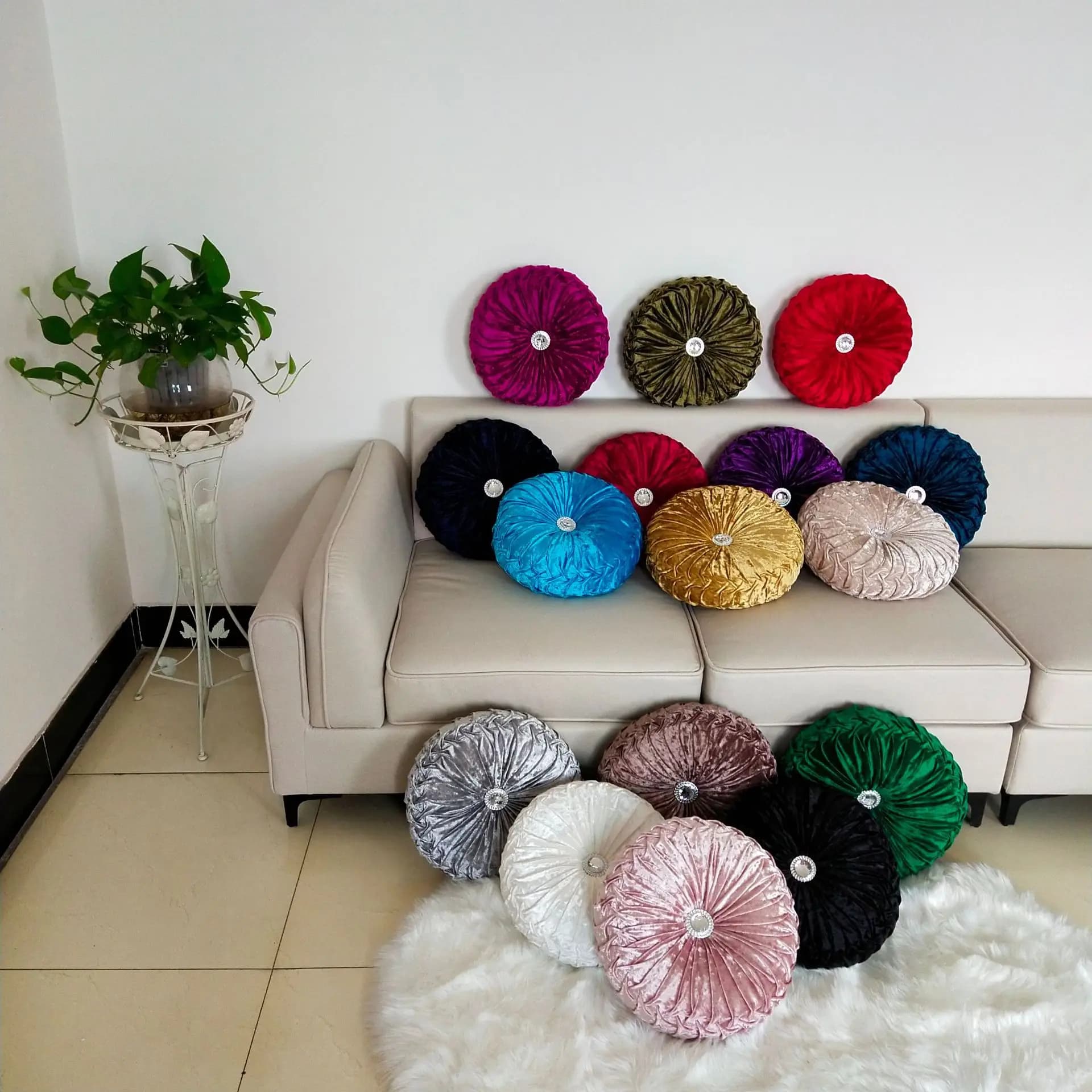 Nordic Sle Small Pumpkin Velvet Pillow Pure Color Window Cuion Living Room Car Wheel round Mat Slipcover Health Care