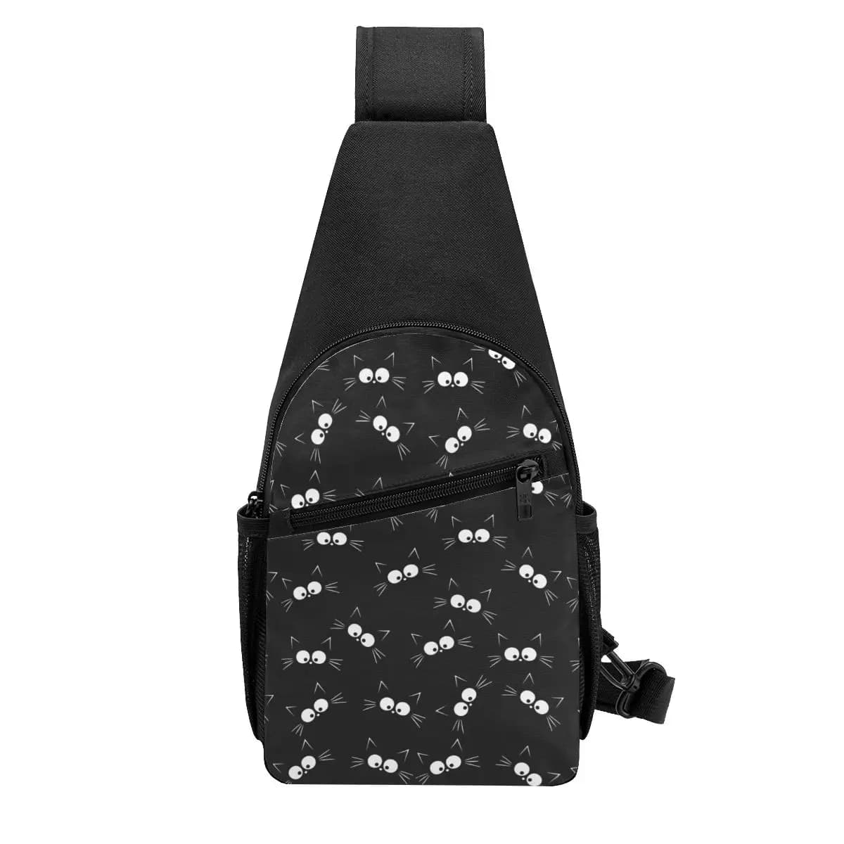 Cute Black Cat Pattern Chest Bag Men Sling Crossbody Backpack Chest Bag Traveling Hiking Daypack Shoulder Bag