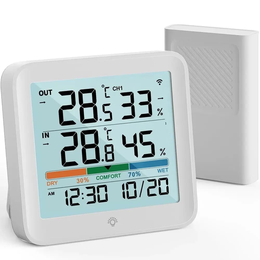 Wireless Weather Station with Thermometer and Hygrometer for Interior and Exterior, Remote Sensor, Digital Monitor Temperature and Humidity for Home