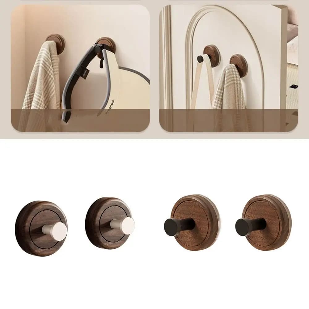 2 Pezzi Gancio in Legno a Ventosa Senza Foratura, Porta Asciugamani da Parete, Gancio da Bagno Salvaspazio, Facile Installazione, Gancio per Porta