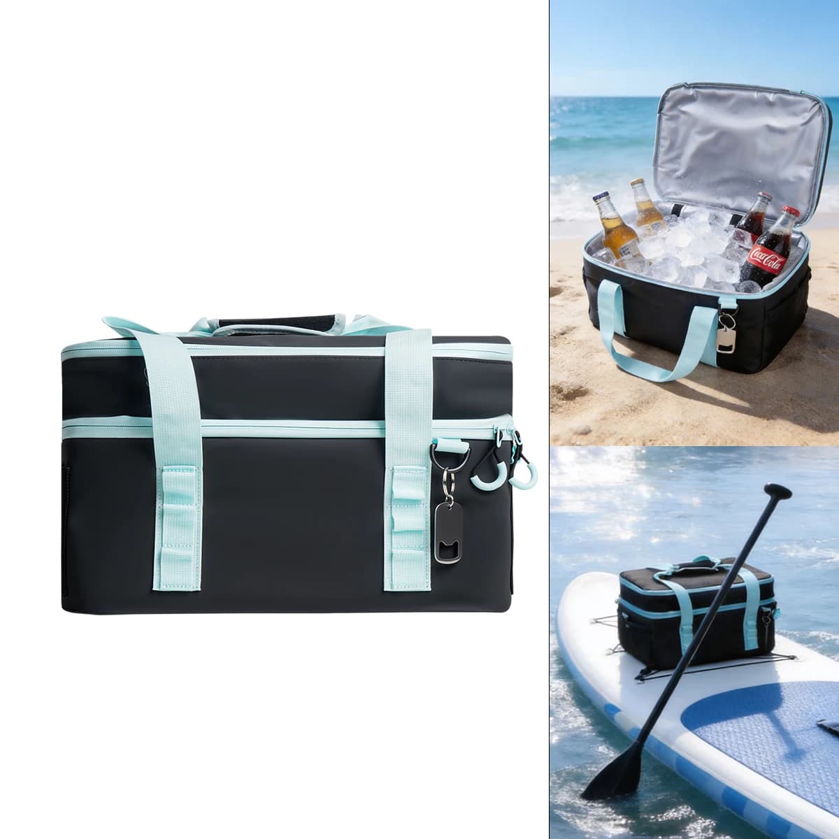 Paddle Board Cooler with Mesh Top Pocket Sup Paddle Waterproof Bag PVC Material for Stand-Up Paddleboard Beach Camping Kayaking