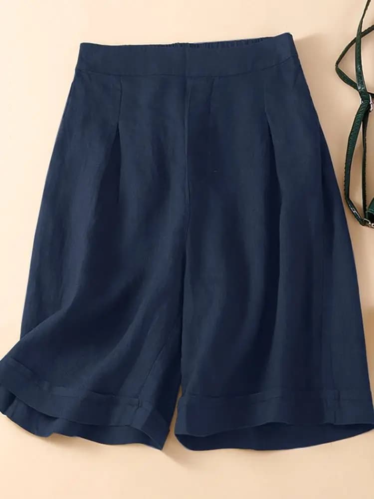 ZANZEA 2024 Pantaloncini estivi Donna Casual Pantaloni corti a pieghe Cotone tinta unita Elastico in vita posteriore Moda Elegante OL Fondo corto