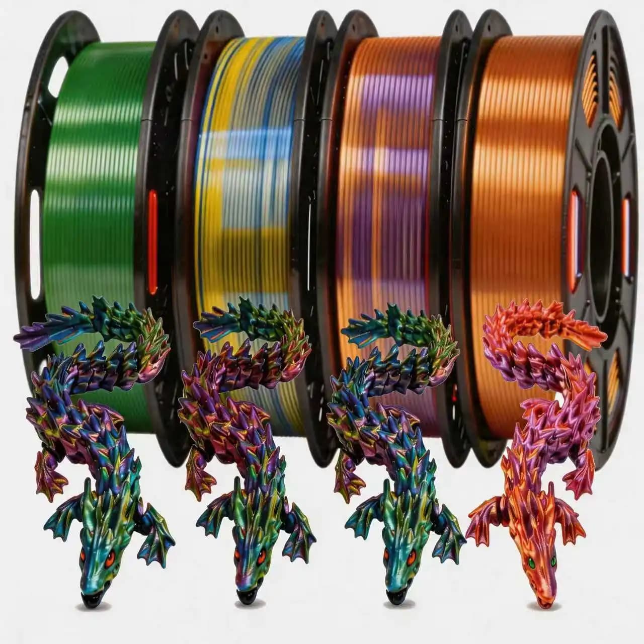 Filamento per Stampante 3D PLA Effetto Seta Tricolore 1.75mm, 250g X 4 Confezioni, Filamento Multicolore Simile a un Arcobaleno