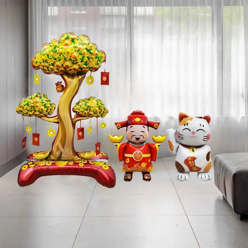 Palloncino di Capodanno Dio della ricchezza Foglio di alluminio Palloncino albero della fortuna Lingotto d'oro Gatto della fortuna Prodotti per la decorazione della casa