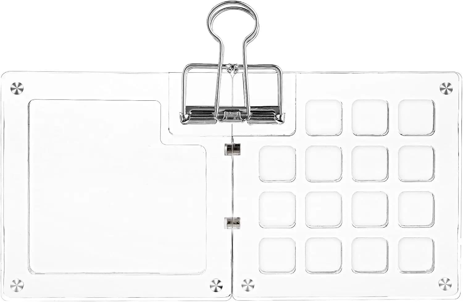Mini 15-Grid Watercolor & Acrylic Palette - Portable Paint Box with Clip, Travel Case for Drawing & Sketching