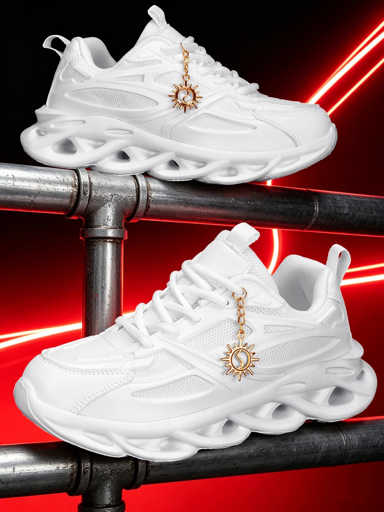 Women's Thick-Soled 5cm Height-Increasing Dad Shoes, Sweet and Cool Y2K Retro Style, Gold Sunflower Metal Decoration, Breathable Mesh, Eva Irregular Sole, White Casual Shoes, Trendy for Everyday Wear, Unique Design, Sweet and Cool Style, Student-Friendly, Versatile, Soft-Soled, Lightweight, Comfortable Sports Shoes for Women