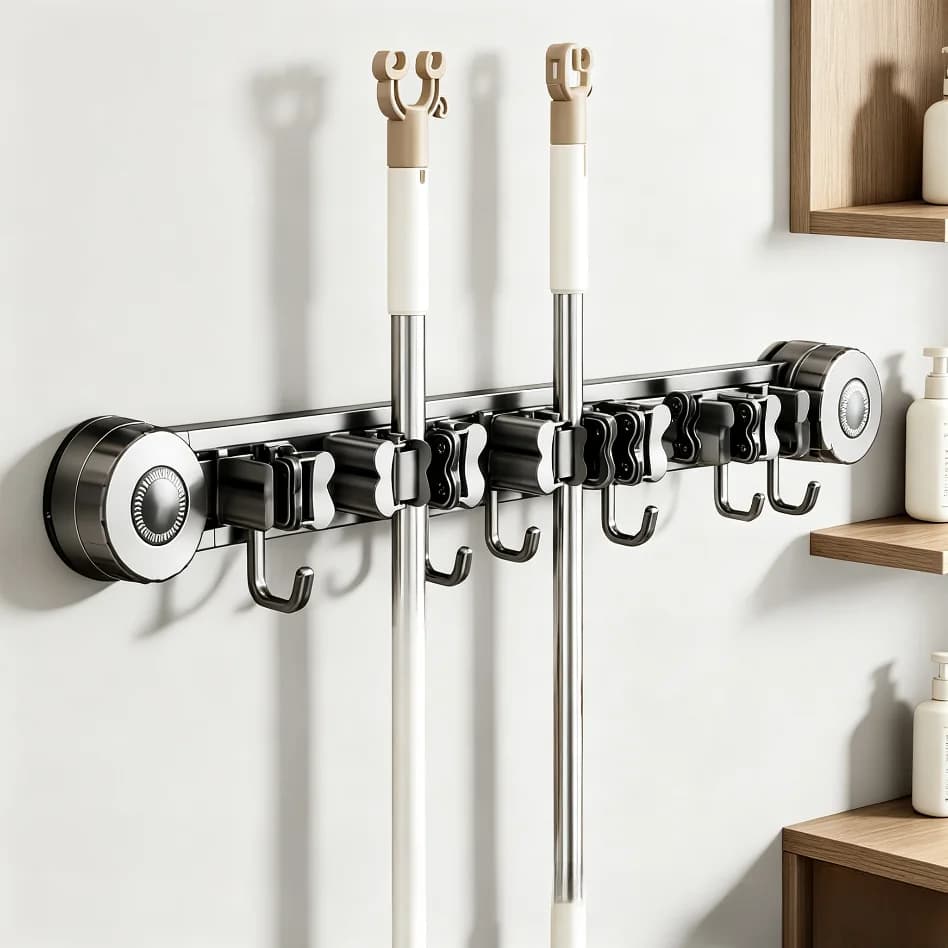 Suction Cup No Punch Storage Holder Wall Mount Household Broom Mop Bathroom Hook