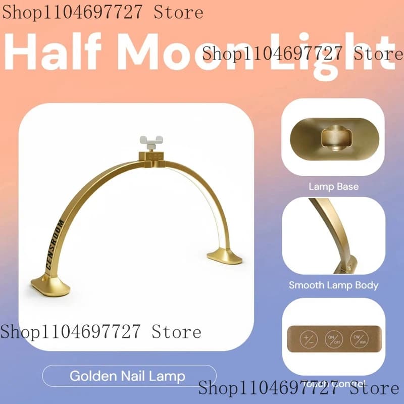 32Inch Half Moon Gold Nail Desk Lamp Foldable Arch Fill Light With Phone Holder For Manicure Craft Lighting
