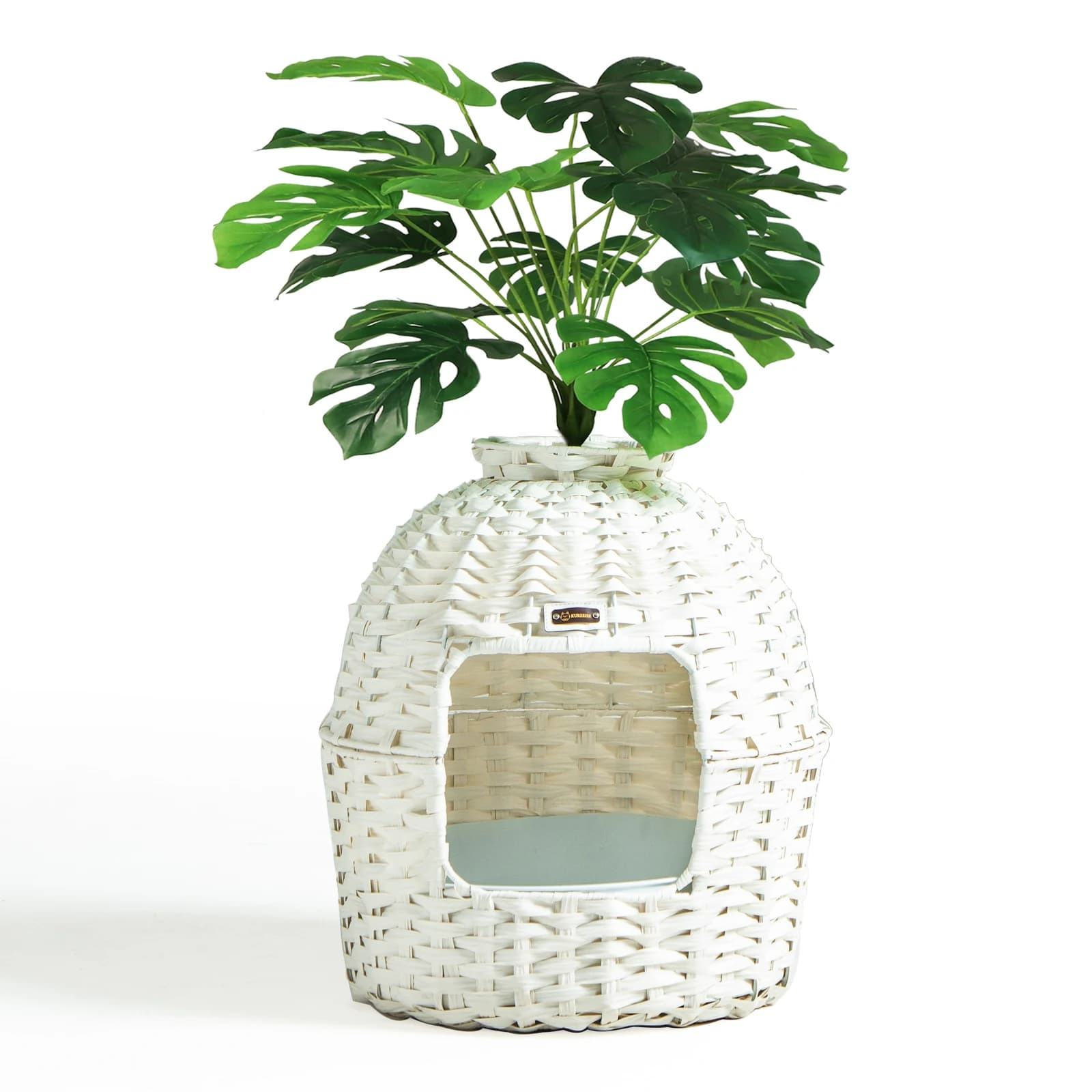 JEnclosure Mobili per lettiera nascosti con piante artificiali Lettiera per gatti in rattan intrecciato a mano